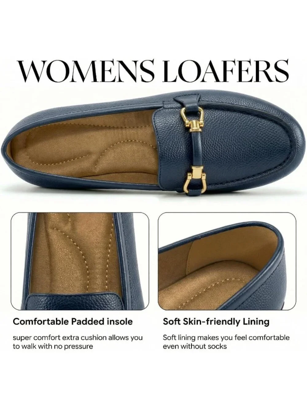 Women's Blue Faux Leather Comfortable Casual Moccasins Flexible Flats Shoes